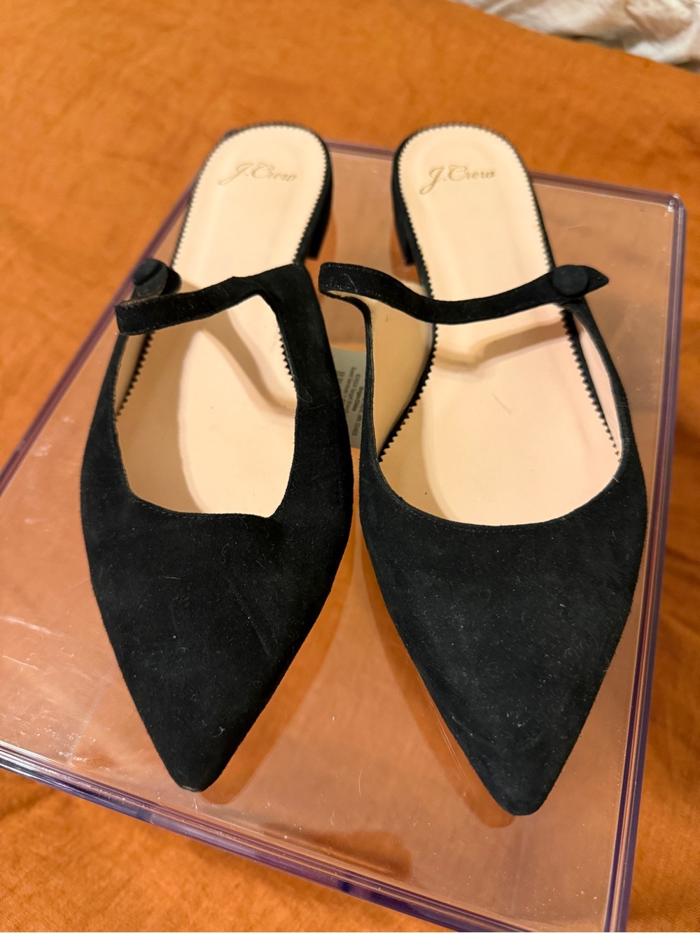 J. Crew Black Suede Pointed Toe Mary Jane Mules